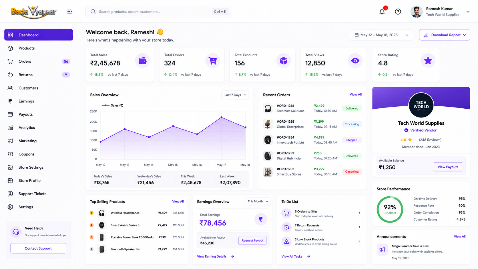 Supplier Dashboard and Operations